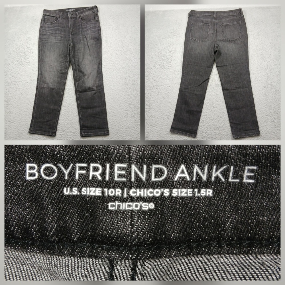 Chico's Boyfriend Ankle Jeans Womens 10R Gray Wash Denim
